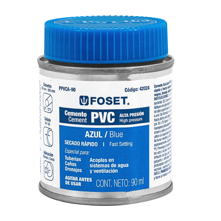 Cemento azul para PVC en bote de 90 ml  alta presion  Foset